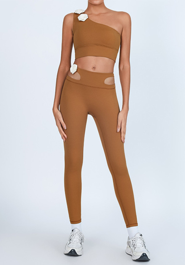 Women's One-Shoulder Tank Top High-Waisted Quick-Dry Long Pants Yoga Set