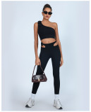 Women's One-Shoulder Tank Top High-Waisted Quick-Dry Long Pants Yoga Set