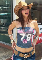 Summer Women's Low Back Printed Strapless Crop Top Summer Women's Low Back Printed Strapless Crop Top