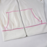 Women American-Style Fall/Winter Sport Velvet Letter Print Fur Collar Hooded Long-Sleeved Jacket and Pants Two-Piece Set