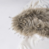 Women American-Style Fall/Winter Sport Velvet Letter Print Fur Collar Hooded Long-Sleeved Jacket and Pants Two-Piece Set