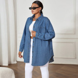 Plus-Size Women Long-Sleeve Denim Shirt