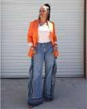 Women Patchwork Tassel Washed Denim Pants