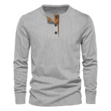 Men's spring/fall corduroy casual solid long-sleeved T-shirt