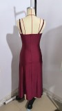 Women Suspender Slit Zipper Maxi Dress