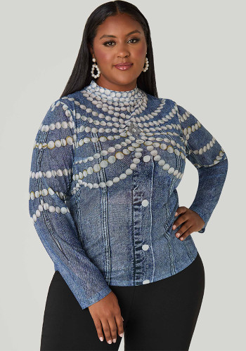 Plus-Size Women Fall Printed Casual Top