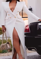 Women Fall/Winter Solid Long-Sleeve Blazer Dress