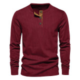 Men's spring/fall corduroy casual solid long-sleeved T-shirt