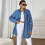 Plus-Size Women Long-Sleeve Denim Shirt