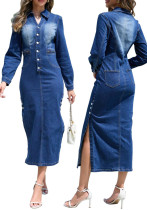 Women Denim Slit Long-Sleeve Dress Women Denim Slit Long-Sleeve Dress