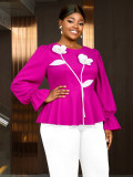 Plus-size Women bell-bottom sleeve, ruffled top