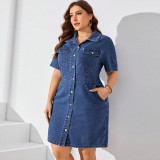 Plus-Size Women Turndown Collar Short-Sleeve Dress