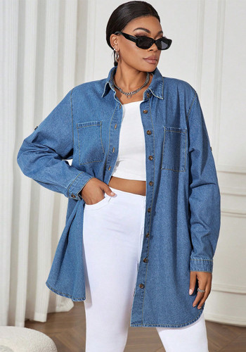 Plus-Size Women Long-Sleeve Denim Shirt