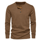 Men's spring/fall corduroy casual solid long-sleeved T-shirt