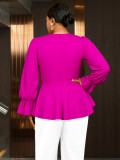 Plus-size Women bell-bottom sleeve, ruffled top