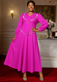 Plus-size Women rose beaded tassel long-sleeved elegant V-neck dress