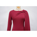 Women Sexy One-Shoulder Ribbon Evening Long-Sleeve Bodycon Dress