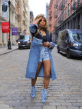 Women Fall/Winter Contrast Denim Trench Coat
