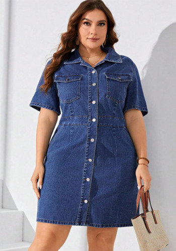 Plus-Size Women Turndown Collar Short-Sleeve Dress