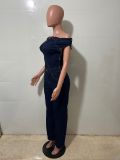 Women Casual Strapless Offset Shoulder Denim Jumpsuit