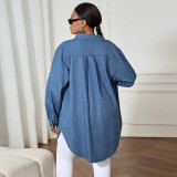 Plus-Size Women Long-Sleeve Denim Shirt