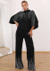 Women Fall Beaded Top and Casual Wide-Leg Pants Two-Piece Set