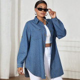 Plus-Size Women Long-Sleeve Denim Shirt