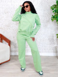 Women off-the-shoulder zippered casual long-sleeved top and wide-leg pants two-piece set