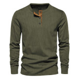 Men's spring/fall corduroy casual solid long-sleeved T-shirt
