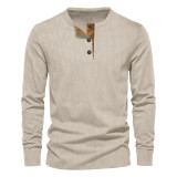 Men's spring/fall corduroy casual solid long-sleeved T-shirt