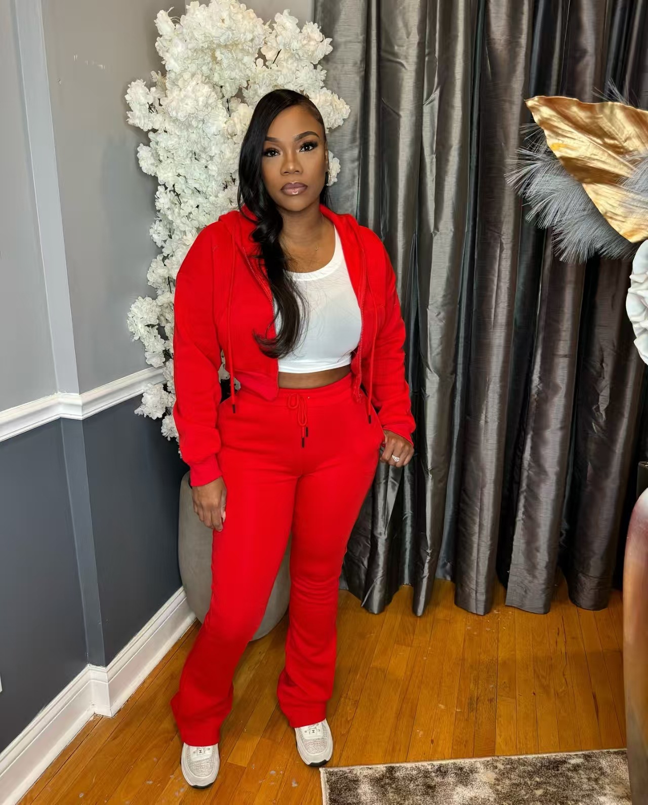 Women Fall/Winter Hooded Long-Sleeved Zipper Hoodies and Casual Pants Two-Piece Set