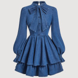 Women Bow Denim Dress
