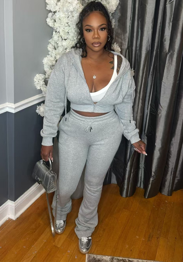 Women Fall/Winter Hooded Long-Sleeved Zipper Hoodies and Casual Pants Two-Piece Set