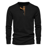 Men's spring/fall corduroy casual solid long-sleeved T-shirt