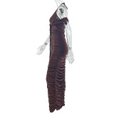 Women solid Halter neck V-neck wrap-around maxi dress