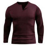 Men's casual small plaid sports long-sleeved T-shirt
