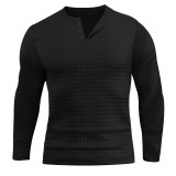 Men's casual small plaid sports long-sleeved T-shirt