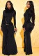 Women Long-Sleeved Metallic Ribbon Gathered Elegant Maxi Dress