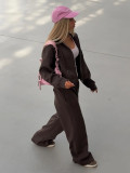 Women's Autumn Winter Zipper Hoodies Wide Leg Pants Set
