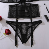 Women's Black Lash Lace See-Through Halter Neck Lingerie Set