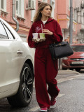 Women's Autumn Winter Casual Short Zipper Hoodies Pants Set