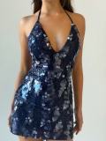 Women's Fashion Sexy Sequin Deep V Strappy Party Dress