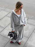 Women's Autumn Winter Zipper Hoodies Wide Leg Pants Set