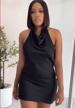 Women's Autumn Solid Color Sleeveless Halter Neck Draped Neck Low Back Bodycon Dress Women's Autumn Solid Color Sleeveless Halter Neck Draped Neck Low Back Bodycon Dress