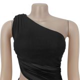 Women's Fashion Sexy Slash Shoulder See-Through Mesh Low Back Dress