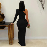 Women's Fashion Sexy Slash Shoulder One Sleeve Slim Fit Dress