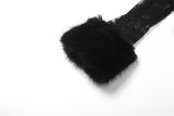 Women's Autumn Winter Fashion Print Fur Collar Lace Patchwork See-Through Pants Set