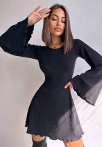 Women's Autumn Winter Sexy Long Sleeve Round Neck Bell Sleeve Cut-Out Lace-Up Dress Women's Autumn Winter Sexy Long Sleeve Round Neck Bell Sleeve Cut-Out Lace-Up Dress