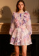 Women's Print Round Neck Long Sleeve Slim Fit Shirt High Waist Skirt Set