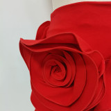 Women's Red High Waist Chic Floral Fashion Short Skirt